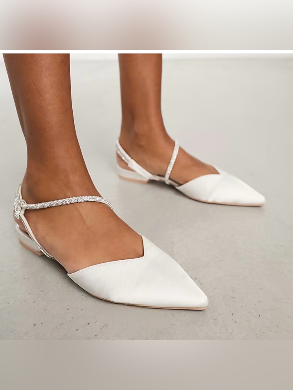 NWT Delicious Shoes Sonnet White Pointed Toe Rhinestone Slingback Flats Size 10